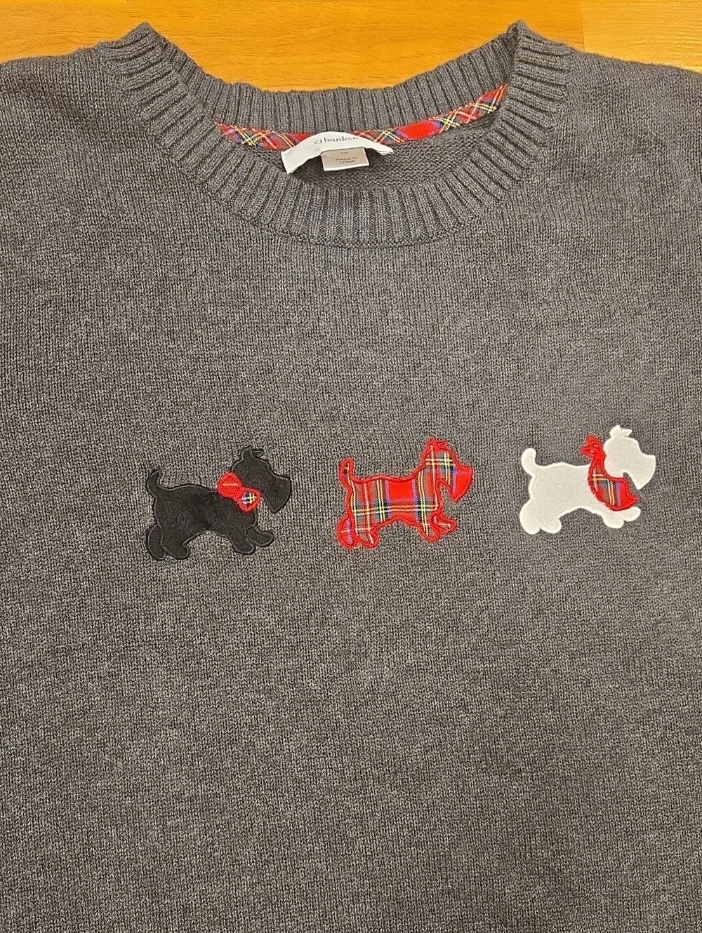 Women's Gray Sweater with Scottie Dog Appliqués 100 Percent Cotton.